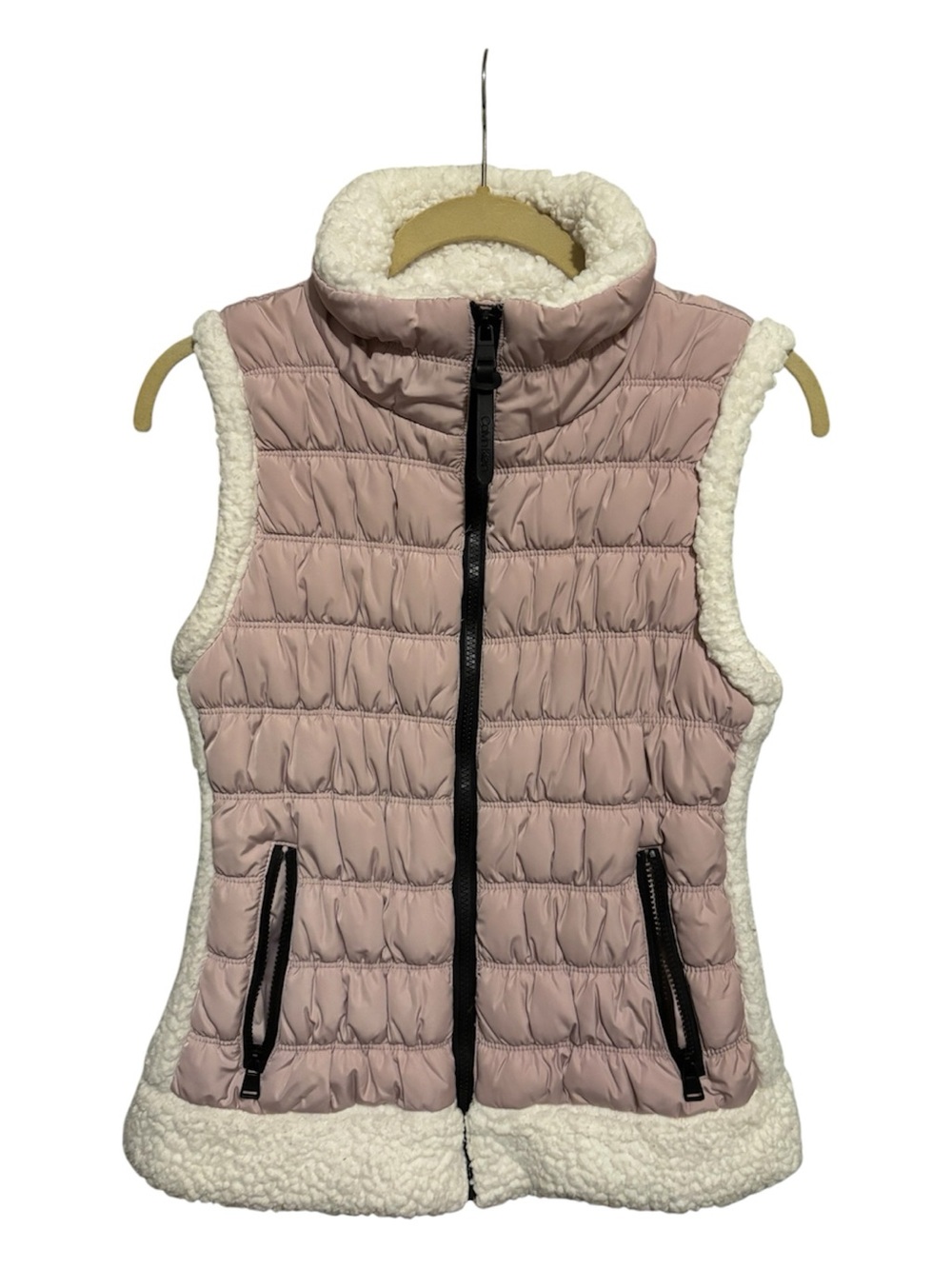 Calvin Klein Quilted Sherpa-Trim Vest in Mauve with Black Zipper